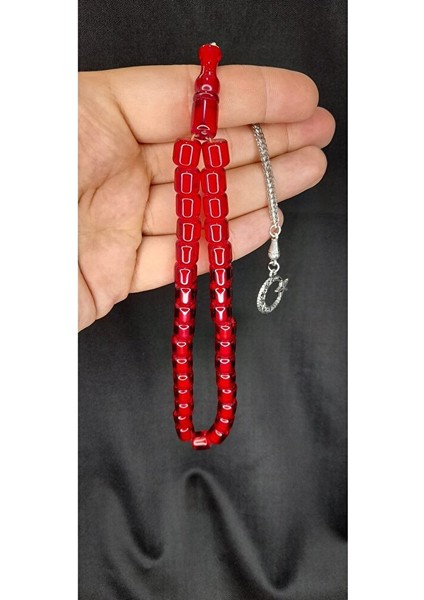 Çubuk Kehribar Tesbih Kapsül Kesim Kırmızı Renk T-305 fırsatları