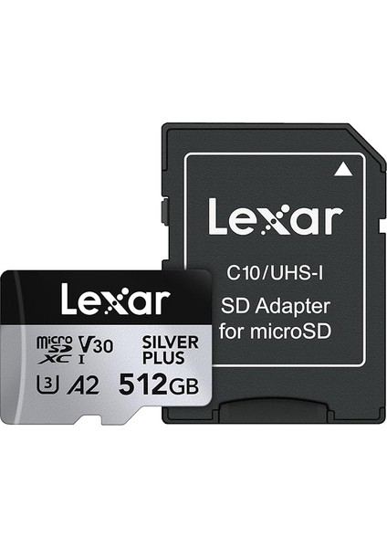 512 GB Profesyonel Silver Plus Microsdxc Hafıza Kartı W/sd Adaptör, Uhs-I, C10, U3, V30, Full-Hd ve 4K Video, 205/150 Mb/s'ye Kadar Okuma/yazma, Videografçılar, Oyuncular (LMSSIPL512G-BNANU)