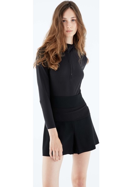 Fermuar Ve Kapüşon Detaylı Bluz Siyah K2113070_001