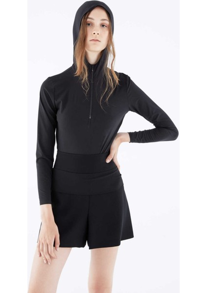 Fermuar Ve Kapüşon Detaylı Bluz Siyah K2113070_001