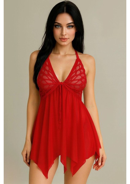 Kadın Kelebekli Fantezi Tül Transparan Gecelik (Tanga Hediyeli)