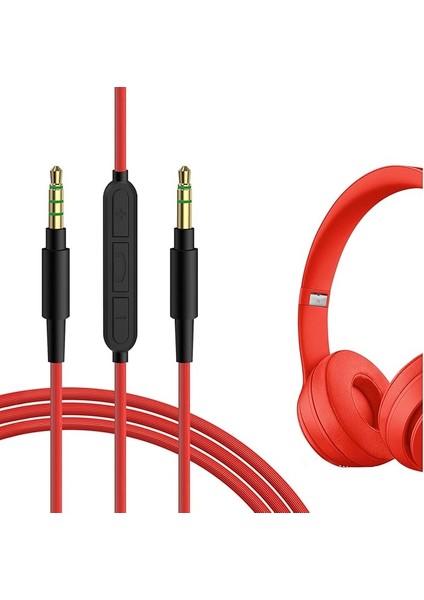 Beats Solo 4 ile Uyumlu Mikrofonlu Ses Kablosu, Studio Pro, Studio3 Kulaklık Kablosu, 1/8" (3,5 Mm) Ila 3,5 mm Yedek Stereo Kablo, Inline Mikrofon ve Ses Kontrolü (4 Ft/1,2 M)