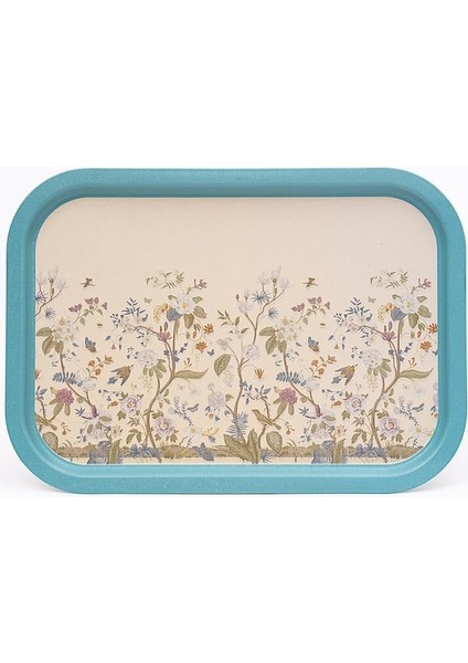 Desenli Metal Tepsi - Çay Kahve Tepsisi - Sunum Tepsisi 28 cm x 40 cm (Botanica Blue) fiyatları
