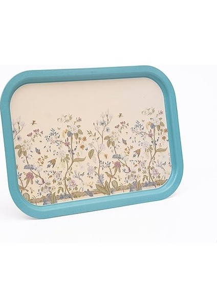 Desenli Metal Tepsi - Çay Kahve Tepsisi - Sunum Tepsisi 28 cm x 40 cm (Botanica Blue) modelleri