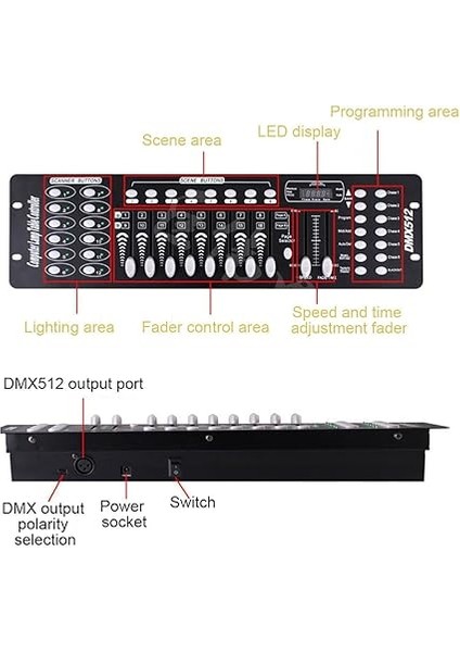 Kontrol Cihazı, Dmx Konsolu, 192CH DMX512 Konsolu, 2m/6,6 Ft Dmx Sinyal Kablosu Ile, Sahne Aydınlatma Çalışmasının Düzenleme Programı Için Kontrol Paneli Kullanımı indirimleri