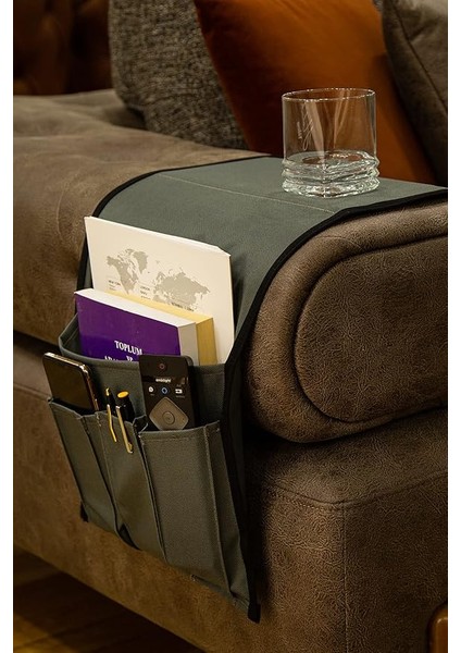 Kumandalık Dergi Gazete Düzenleyici Koltuk Kenarı Örtü (Haki)