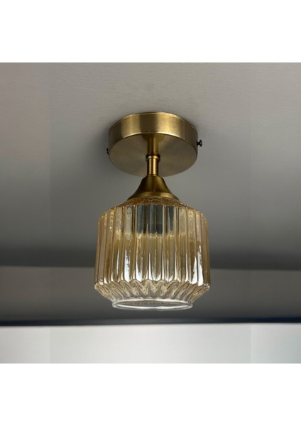 Jerno Cam Bal Rengi Tekli Piramit Plafonyer Başlık Retro Salon Aydınlatma