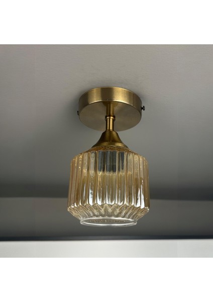 Jerno Cam Bal Rengi Tekli Piramit Plafonyer Başlık Retro Salon Aydınlatma modelleri