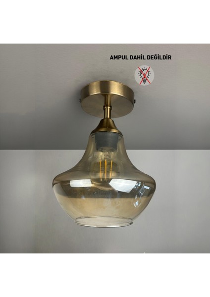 Melk Cam Bal Rengi Tekli Piramit Plafonyer Başlık Retro Restoran Salon Aydınlatma