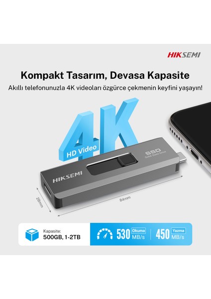 Swift S309C Taşınabilir SSD 1024 GB USB C + USB A Çıkışlı - Pc/ios(Type-C)/android/konsol Uyumlu - 530MB Okuma /450MB Yazma Hızı