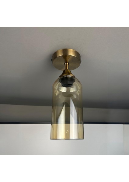 Windy Cam Bal Rengi Tekli Piramit Plafonyer Başlık Retro Salon Aydınlatma