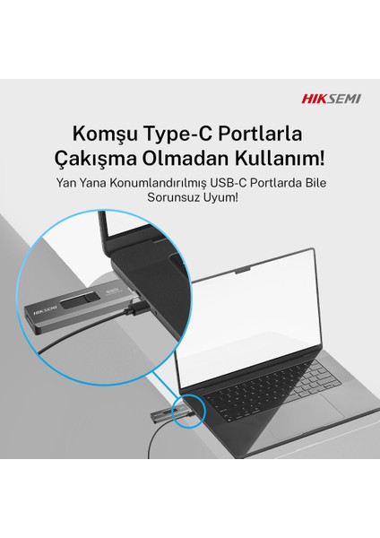 Hıksemı Swift S309C Taşınabilir SSD 500 GB USB C + USB A Çıkışlı - Pc/ios/android/konsol Uyumlu SSD Gri