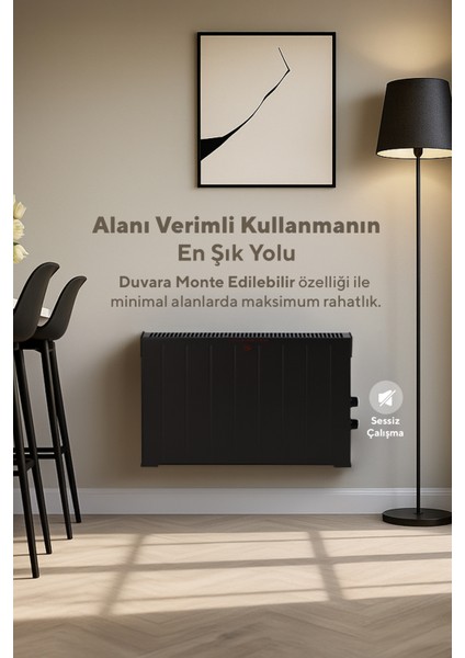 Konvektör Isıtıcı 2500W Güçlü Performans Modern Siyah Tasarım 28 m² Isıtma Alanı