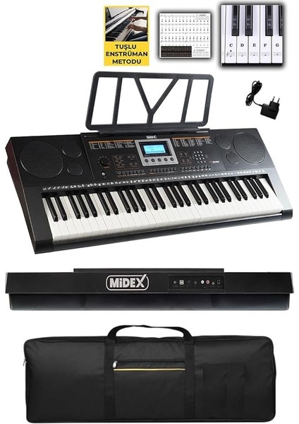 PS-3500 Tuş Hassasiyetli Org 61 Tuşlu Org 5 Oktav Çanta Nota Standı Adaptör (300 Ses 300 Ritim)