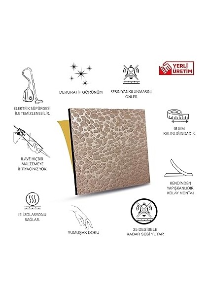 Kendinden Yapışkanlı Ses ve Isı Yalıtım Paneli, Akustik Duvar Paneli, Ses Yalıtım Süngeri, Keçe Kaplı Sünger 40X40 cm 6 Adet/1 M² Bej fiyatları