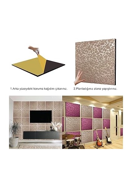 Kendinden Yapışkanlı Ses ve Isı Yalıtım Paneli, Akustik Duvar Paneli, Ses Yalıtım Süngeri, Keçe Kaplı Sünger 40X40 cm 6 Adet/1 M² Bej modelleri