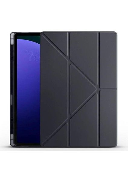 Galaxy ile Uyumlu Tab S10 Ultra Kılıf Zore Tri Folding Kalem Bölmeli Standlı Kılıf Siyah