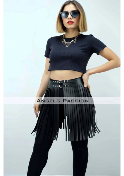 47 cm Şık Püsküllü Deri Etek, Şort Üzeri Püsküllü Etek, Püsküllü Şık Mini Etek - APFT1401 modelleri