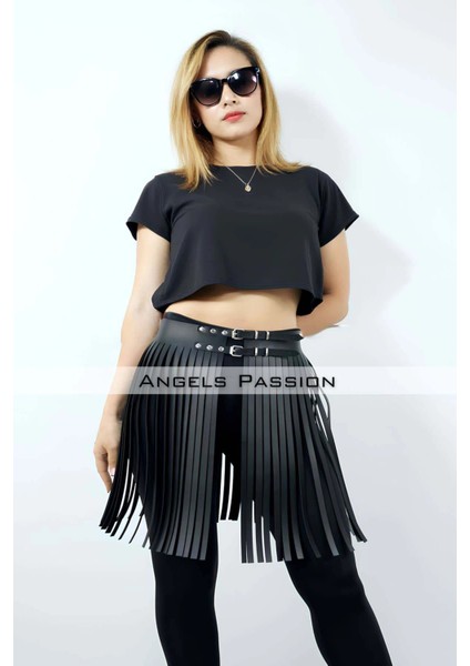 47 cm Şık Püsküllü Deri Etek, Şort Üzeri Püsküllü Etek, Püsküllü Şık Mini Etek - APFT1401 indirimleri