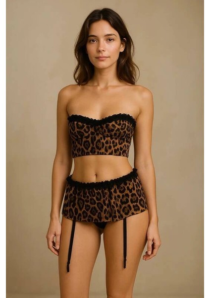 Leopar Desenli Mini Etek V4101 fiyatları