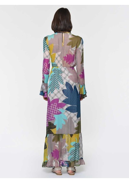 Çiçek Desenli Uzun Şifon Elbise Standart Renk Y1911021_089 fırsatları