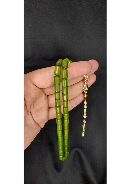 Sıkma Çubuk Kehribar Tesbih Fıçı Kesim Yeşil Renk T-307 fırsatları