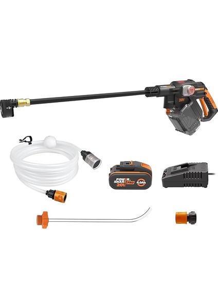 WG633E 20VOLT 4.0AH. Li-Ion 56BAR Kömürsüz Basınçlı Yıkama Tabancası + 2 Parça Yıkama Seti
