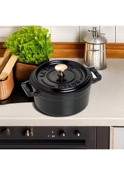 40500-101-0 Mini Güveç, Yuvarlak Kapaklı 10 Cm, 0,25 L, Indüksiyona Uygun, Mat Siyah Emaye Kap Içi, Siyah indirimleri