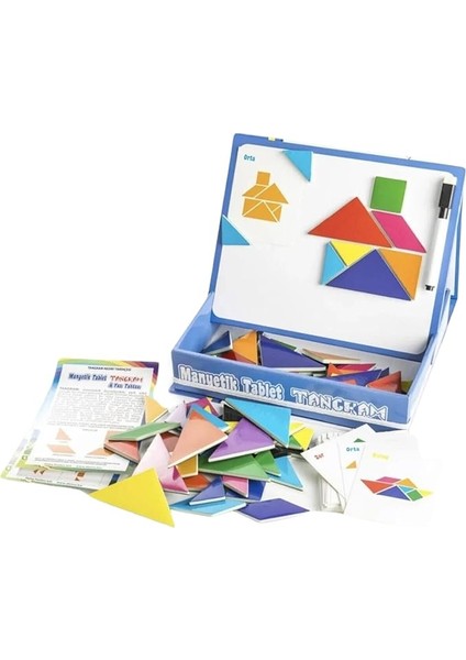 Tangram Manyetik Tabletli Silinebilir Kalemli 96 Parça Eğitici Tangram Semboller Seti Yazı Tahtalı