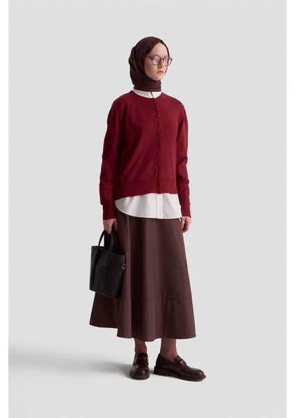 Düğme Detaylı Basic Hırka 25KD7012 Bordo