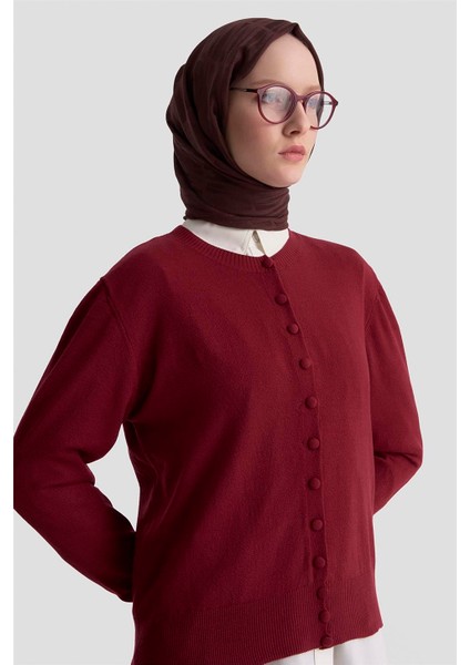 Düğme Detaylı Basic Hırka 25KD7012 Bordo fırsatları