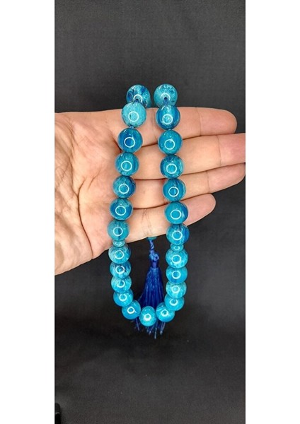 Çubuk Kehribar Tesbih Küre Kesim Mavi Renk T-313