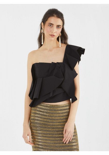 Tek Omuzlu Siyah Bluz Siyah Y1813132_001