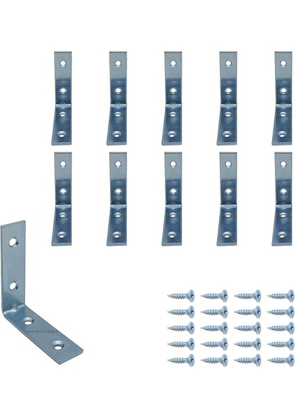 10 Ad. L Demir Gönye Köşebent 16X55X55MM - Mobilya Dolap Eşya Duvara Sabitleme Aparatı - Raf Masa Çekmece Sandalye Kitaplık Gardırop Köşe Sabitleme Birleştirme Bağlantı Demiri