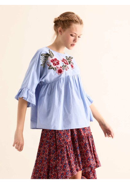 Kadın Çiçek Desenli Mavi Gömlek-Y1866115-036 fırsatları