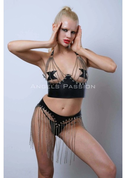 Zincirli Büstiyer Etek Takım, Şık Deri Etek ve Büstiyer - APFT994 indirimleri