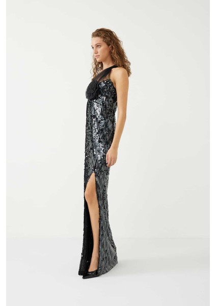 Boyundan Bağlamalı Abiye Elbise Siyah K2311320_001 fırsatları