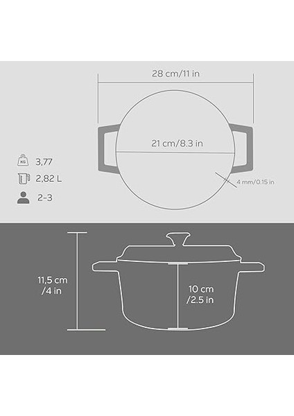 Metal Premium Serisi - Döküm Yuvarlak Tencere, 20 Cm, Majolik Gri indirimleri