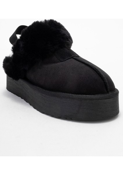 Olessa Siyah Hakiki Deri Süet Kadın Kürklü Terlik modelleri