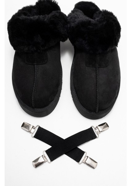 Olessa Siyah Hakiki Deri Süet Kadın Kürklü Terlik indirimleri
