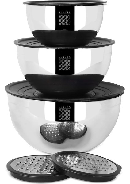 Modernist 9 Parça Rendeli Çelik Karıştırma ve Saklama Kabı Seti