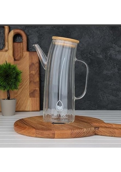 Bambu Kapklı Borosilikat Cam Yağlık & Sirkelik – 1 Litre | Isıya Dayanıklı & Sızdırmaz Tasarım | Bambu Kapaklı Şeffaf Cam Yağdanlık – 1000ML modelleri