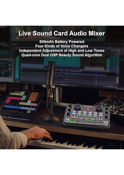 Canlı Ses Kartı O Mikser Masaüstü Şarkı Söyleme Dc 5V 44.1khz Yayın Akışı Için Gürültü Azaltma Podcasting Oyun Kaydı Gösterge Işığı Düğmesi Düğme Kontrolü ile Ses Tablası Siyah 17,5X10,4X4,2 cm fırsatları
