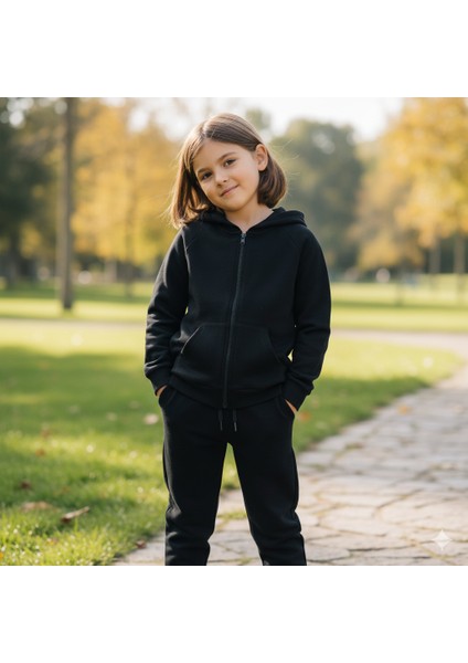 Kız Çocuk 7 - 10 Yaş Uzun Kollu Fermuarlı Okul Eşofman Takımı