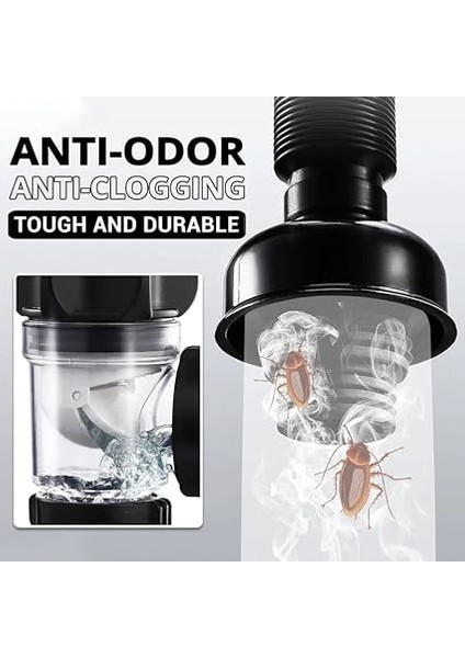 Borusu Seti, Lavabo Gideri, Sifon, Koku Geçirmez Lavabo Gider Seti Seti, Esnek Tahliye Hortumu ve Pop-Up Filtreli, Gider Tapası, 300 – 1000 mm Genişletilebilir fırsatları