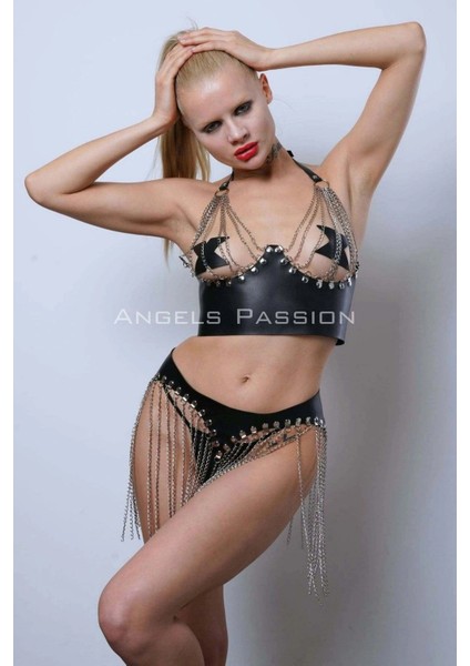 Zincirli Büstiyer Etek Takım, Şık Deri Etek ve Büstiyer - APFT994 fiyatları