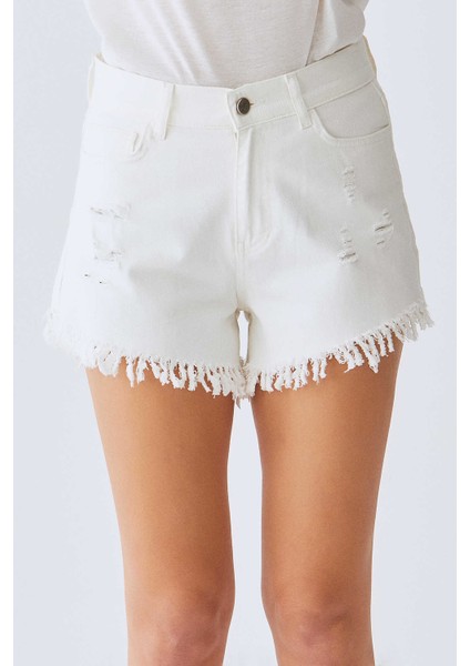 Püsküllü Mini Kadın Şort Beyaz Y1953113_002