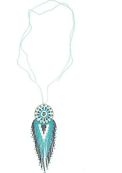 Boncuk İşlemeli Mavi Kadın Kolye Standart Renk Y1986306_089