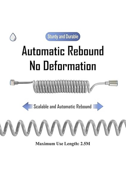 Yaylı Esnek Duş Hortumu, Abs Esnek Teleskopik Duş Hortumu, Banyo Spiral Esnek Duş Hortumu, Tuvalet Musluğu, Bidet Püskürtücü, El Duşu, Lavabo Bataryası Duşları Için - 3m (Gri) fiyatları