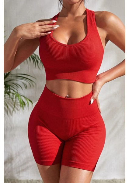 Kadın Kırmızı Yüksek Bel Çapraz Sırt Detaylı Şortlu Gecelik Takım fiyatları